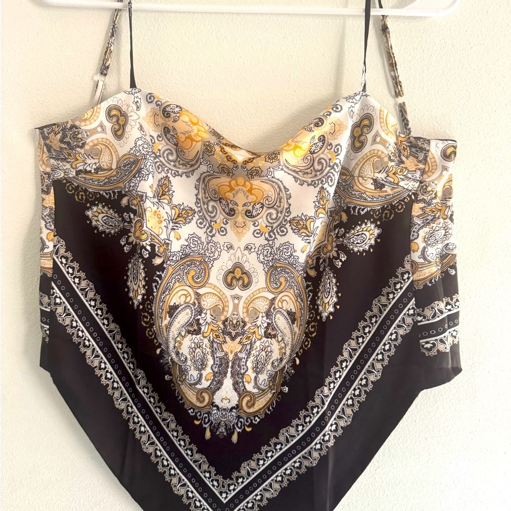 Paisley Print Women's Top - Black and Gold